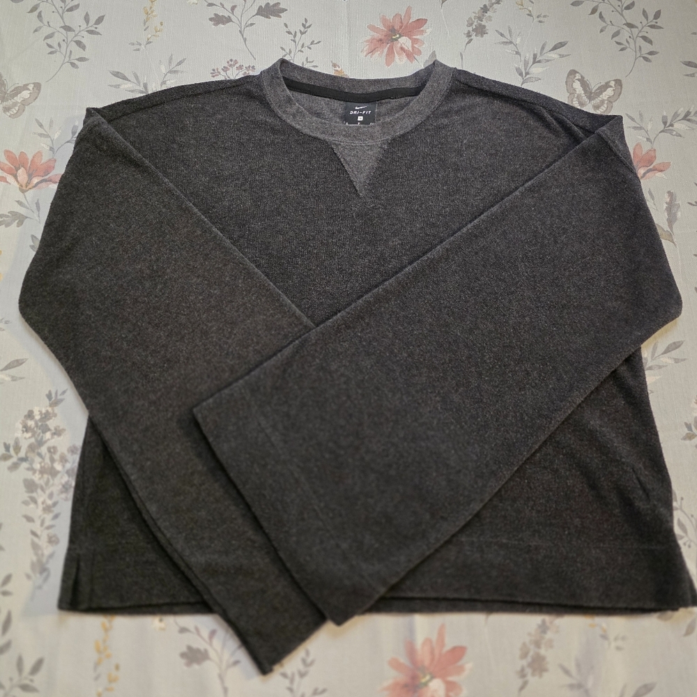 Nike Dri-FIT Cropped Bell Sleeve Top Small Charcoal Gray Heather Athleisure Mini